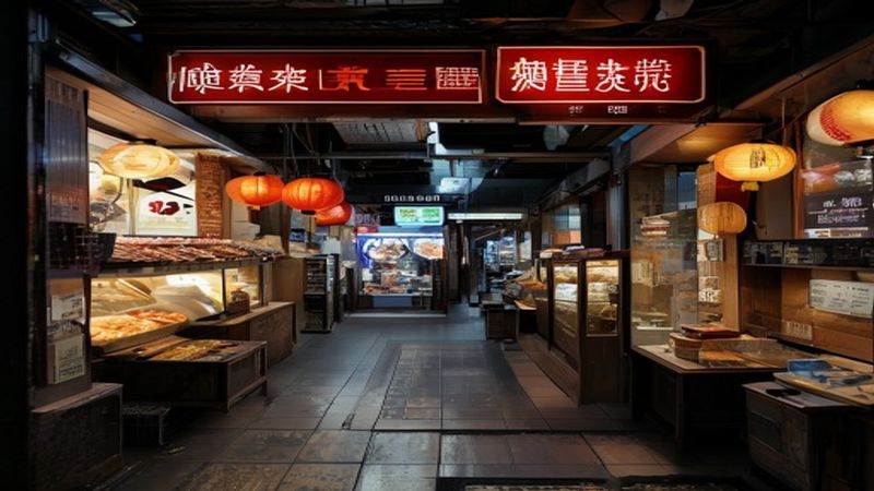 午夜商店在深夜中散发着温暖的光亮，营造静谧的购物氛围